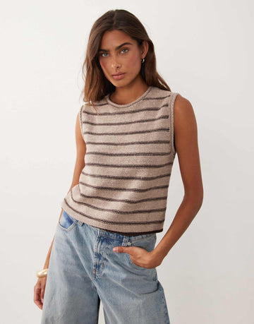 Abercrombie & Fitch knitted vest beige stripe