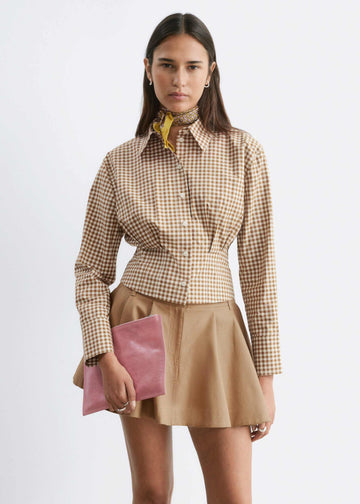 & Other Stories pure cotton shirt cinch waist detail brown check