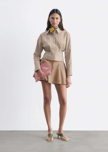 & Other Stories pure cotton shirt cinch waist detail brown check