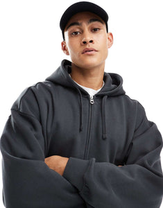 Weekday boxy fit zip through hoodie off-black