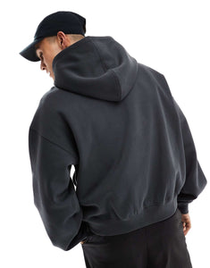 Weekday boxy fit zip through hoodie off-black