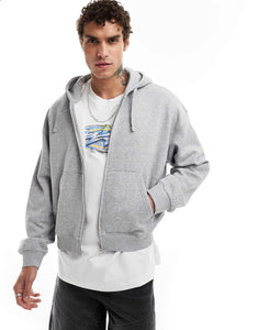 Weekday boxy fit zip through hoodie grey melange