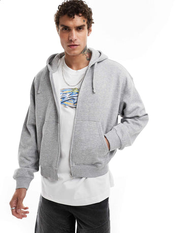 Weekday boxy fit zip through hoodie grey melange
