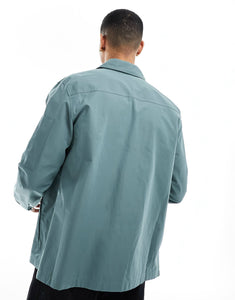 HUGO Emmond zip thru overshirt green