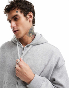 Weekday boxy fit zip through hoodie grey melange