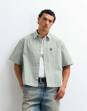 DESIGN boxy oversized stripe shirt embroidery green