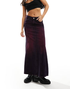 Monki denim column maxi skirt purple overdye