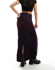 Monki denim column maxi skirt purple overdye