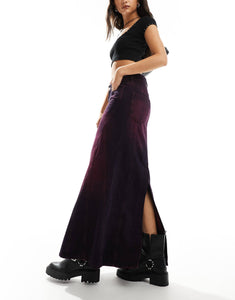 Monki denim column maxi skirt purple overdye