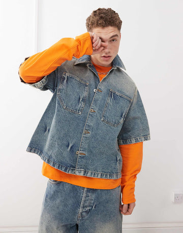 COLLUSION boxy denim shirt smokey wash co-ord