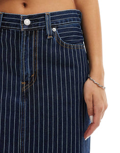 Monki ankle column stripe denim skirt dark blue