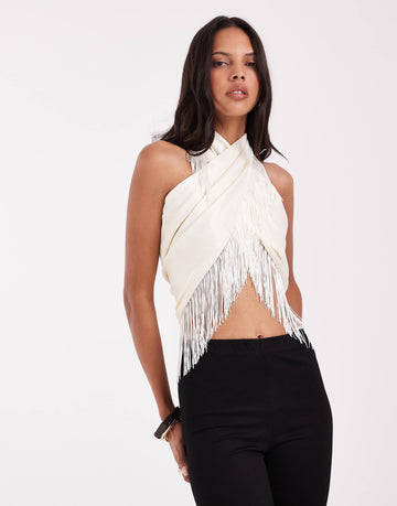DESIGN satin multiway scarf top ivory