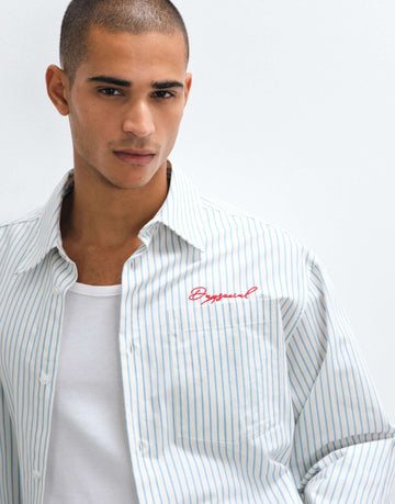 DESIGN boxy oversized stripe shirt chest embroidery blue white