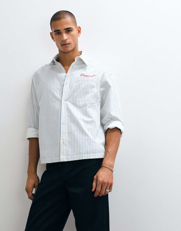 DESIGN boxy oversized stripe shirt chest embroidery blue white