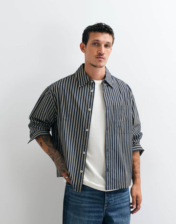 DESIGN boxy oversized poplin stripe shirt navy