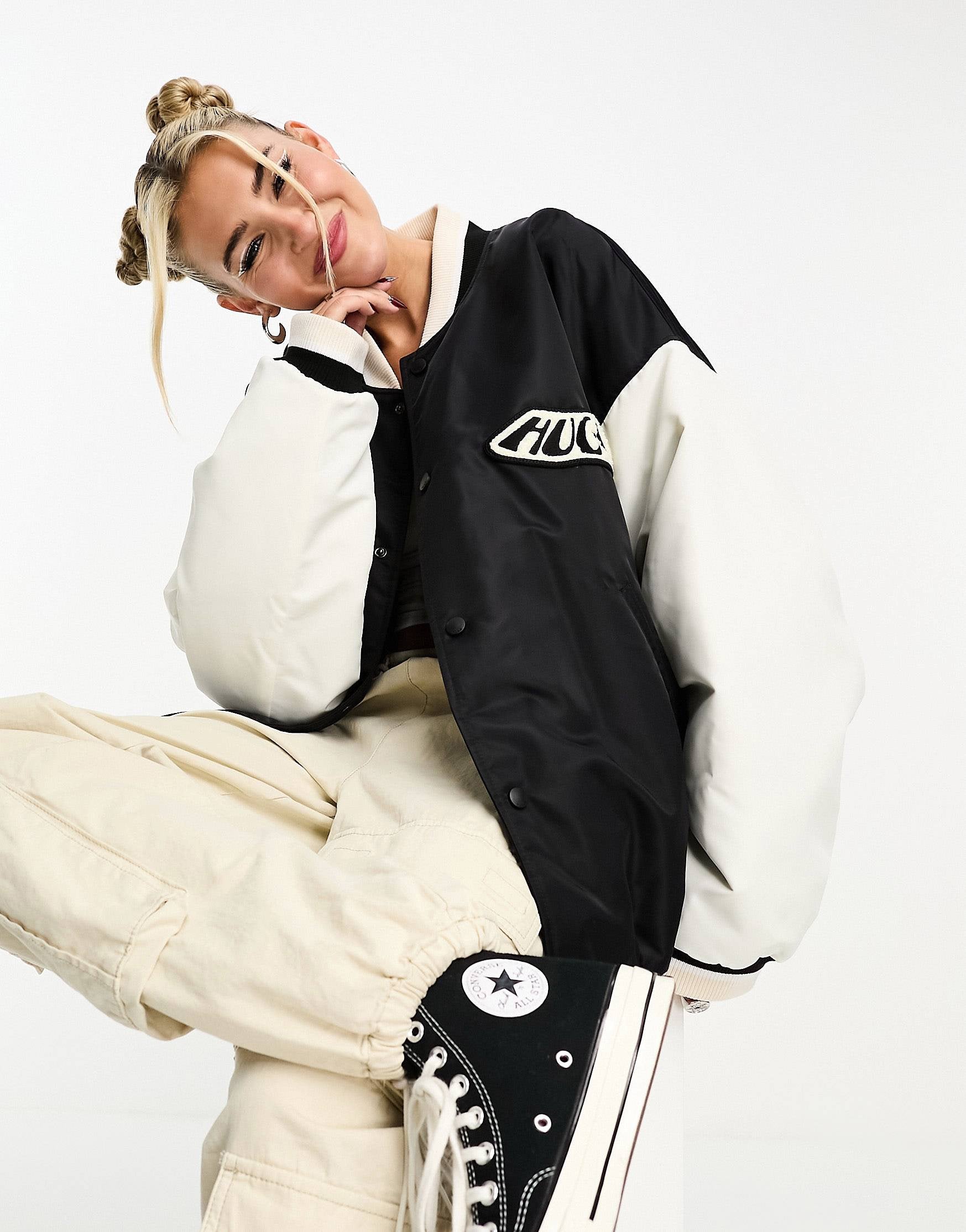 HUGO Flesia oversized varsity style jacket black