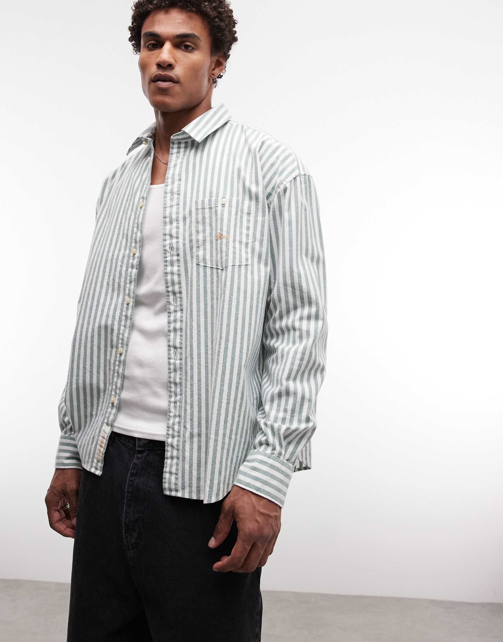 BLKVIS script heavy stripe shirt green