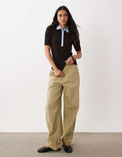 Load image into Gallery viewer, Mango short sleeve contrast tipping polo top dark brown