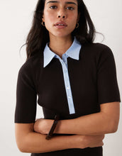 Load image into Gallery viewer, Mango short sleeve contrast tipping polo top dark brown