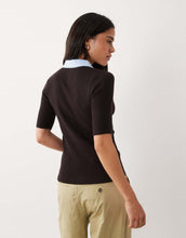 Load image into Gallery viewer, Mango short sleeve contrast tipping polo top dark brown