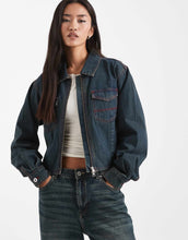 Load image into Gallery viewer, COLLUSION Circular Design Collection fitted zip jacket green cast wash