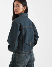 Load image into Gallery viewer, COLLUSION Circular Design Collection fitted zip jacket green cast wash