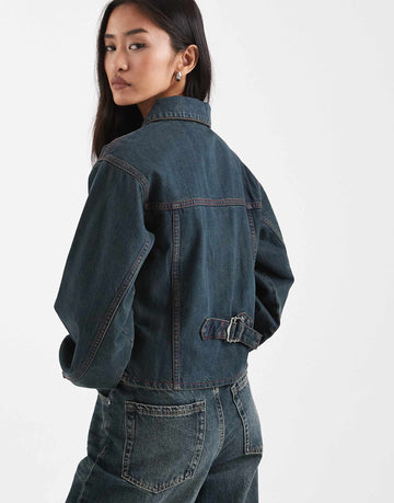 COLLUSION Circular Design Collection fitted zip jacket green cast wash