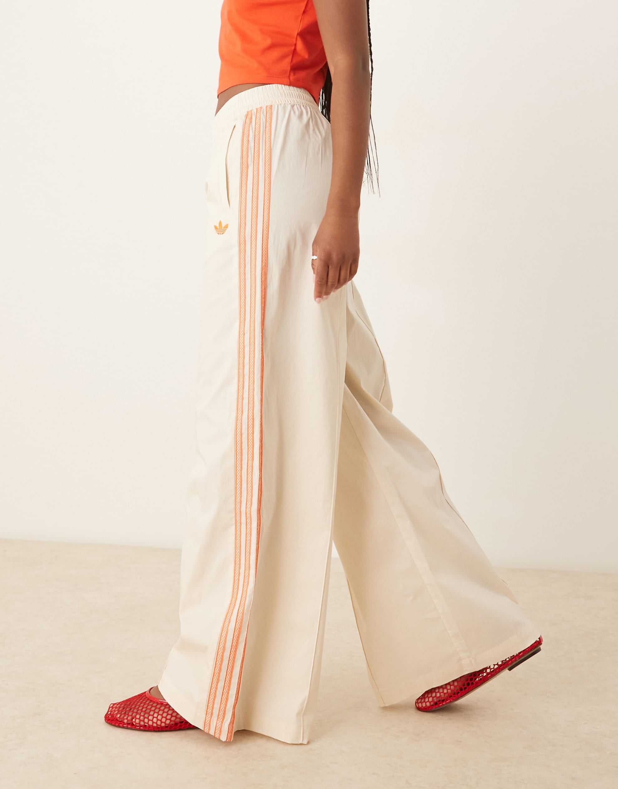 adidas Originals crochet 3 stripe track pants off white