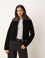 Load image into Gallery viewer, Mango denim jacket with faux fur collar black
