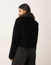 Load image into Gallery viewer, Mango denim jacket with faux fur collar black