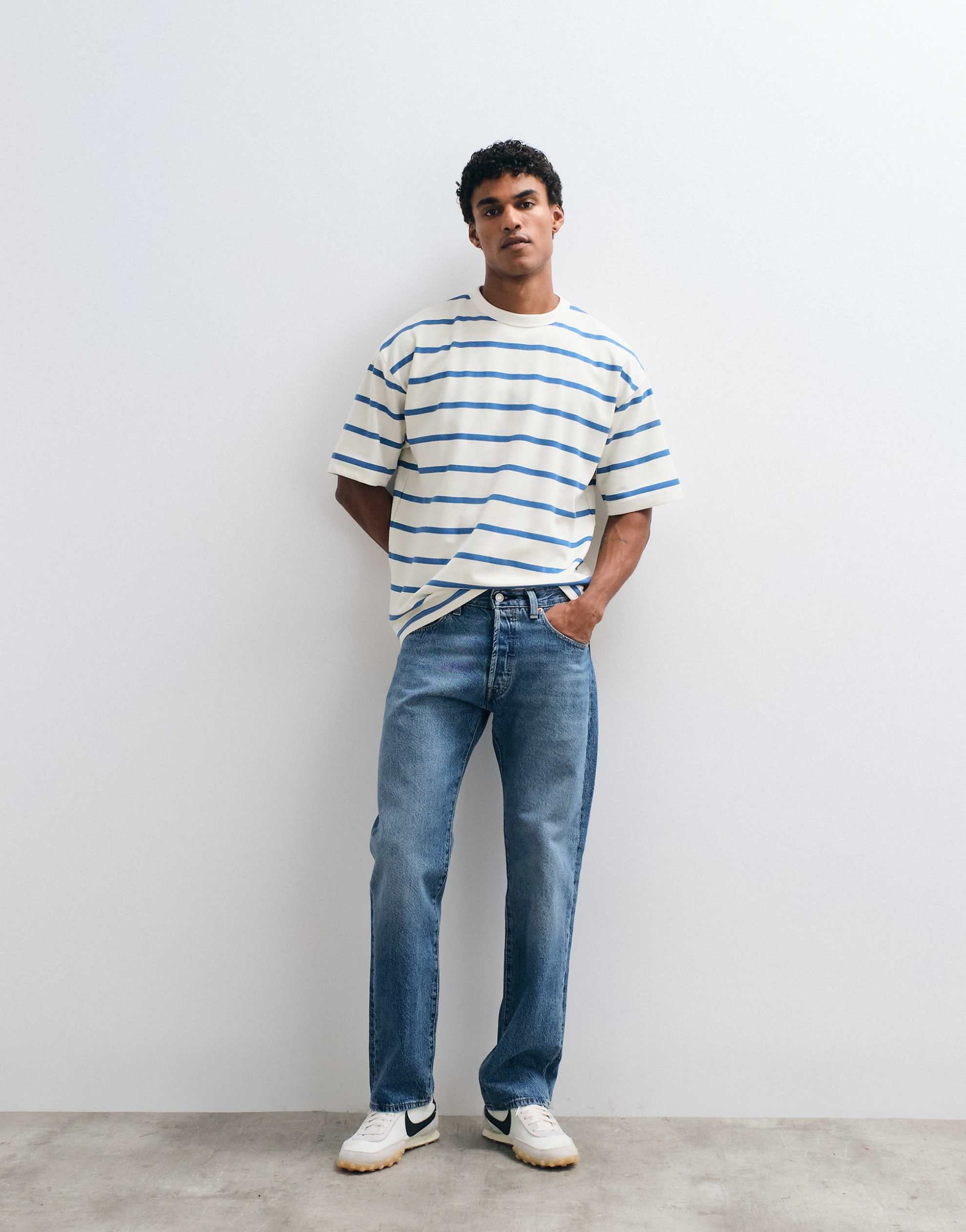 DESIGN  heavyweight oversized t-shirt  blue stripes.