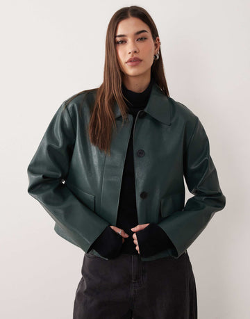 Mango faux leather jacket green