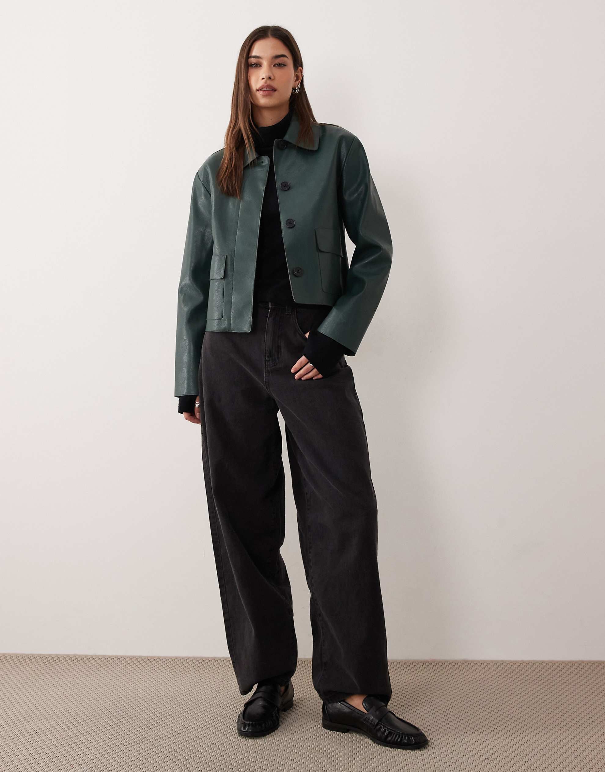 Mango faux leather jacket green