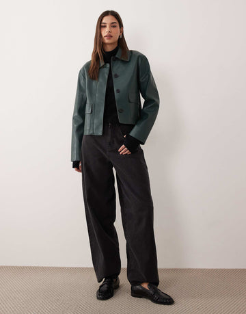 Mango faux leather jacket green