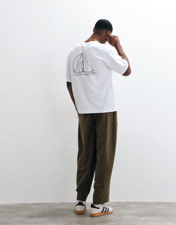 Selected relaxed fit t-shirt navy sailing boat print white