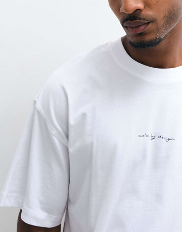 Selected relaxed fit t-shirt navy sailing boat print white