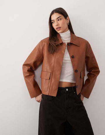 Mango faux leather jacket brown