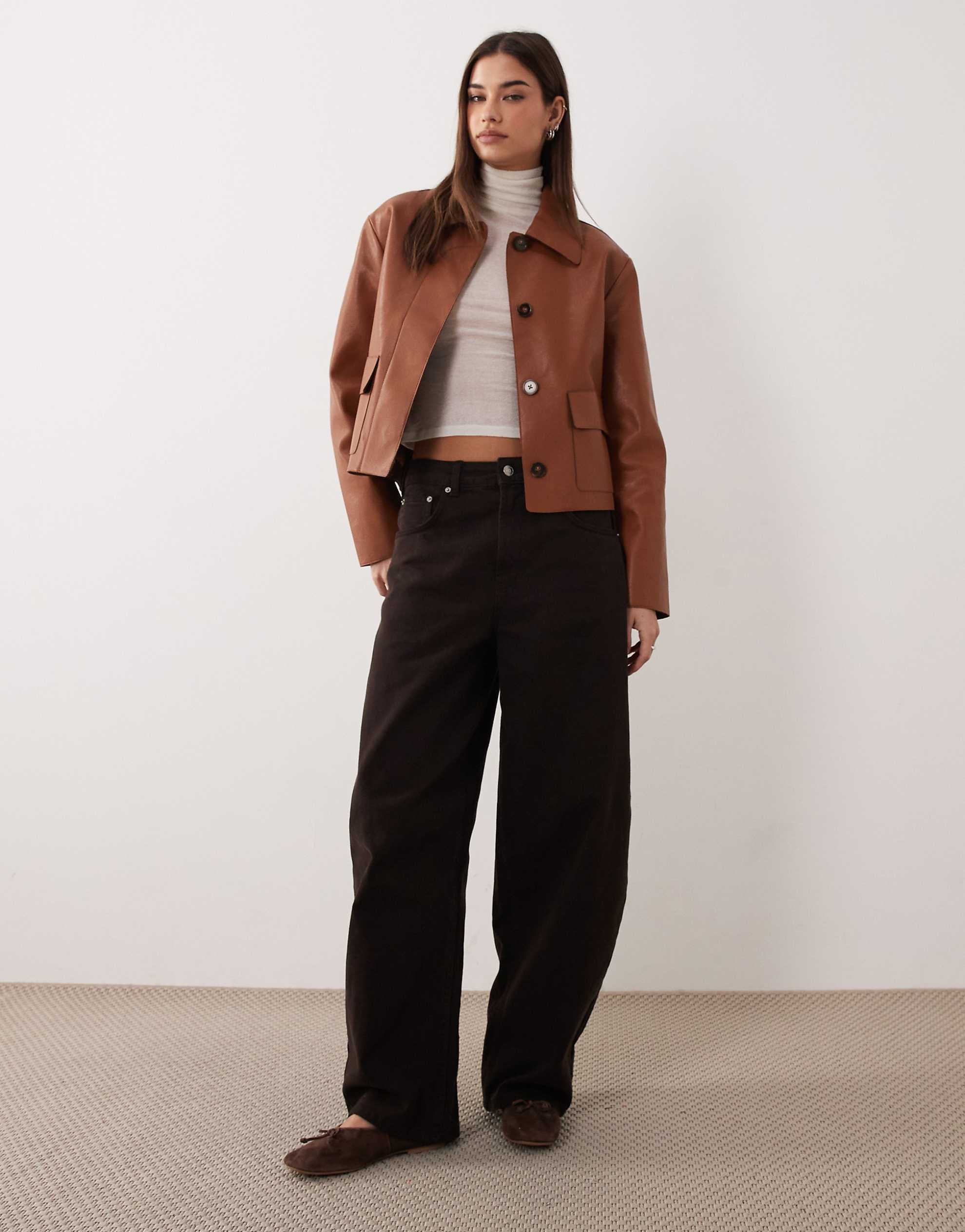 Mango faux leather jacket brown