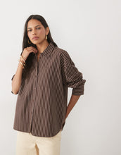 Load image into Gallery viewer, New Look oversized cotton poplin shirt chocolate brown stripe
