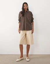 Load image into Gallery viewer, New Look oversized cotton poplin shirt chocolate brown stripe