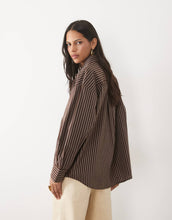 Load image into Gallery viewer, New Look oversized cotton poplin shirt chocolate brown stripe