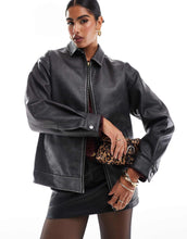 Load image into Gallery viewer, Miss Selfridge leather oversized bomber jacket black