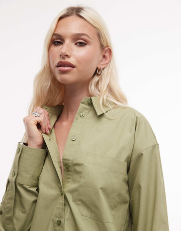 DESIGN classic cotton shirt in sage