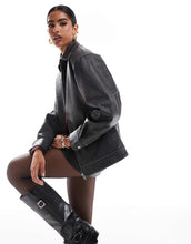 Load image into Gallery viewer, Miss Selfridge leather oversized bomber jacket black