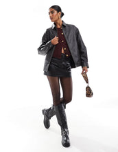 Load image into Gallery viewer, Miss Selfridge leather oversized bomber jacket black