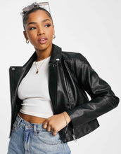 Load image into Gallery viewer, Miss Selfridge faux leather biker jacket black
