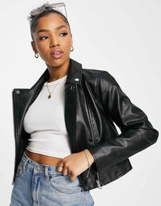 Miss Selfridge faux leather biker jacket black