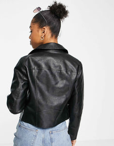 Miss Selfridge faux leather biker jacket black