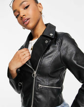 Load image into Gallery viewer, Miss Selfridge faux leather biker jacket black