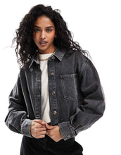 Load image into Gallery viewer, ONLY reworked cropped denim jacket washed black